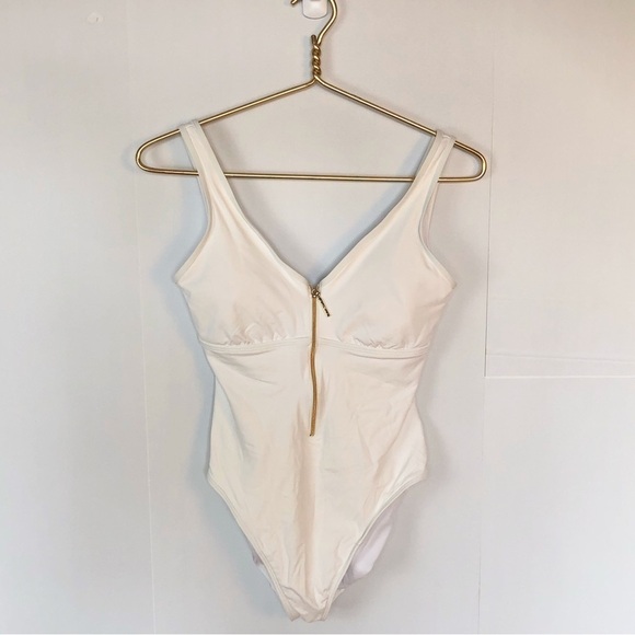 RALPH Lauren white one-piece gold front zip swimsuit 8 - Picture 1 of 12